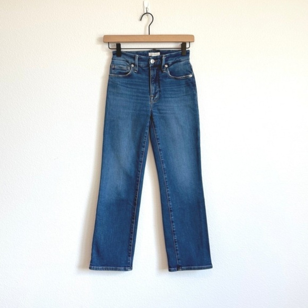 Good American Good Straight Jeans‎ 00 24 High Rise Recycled Stretch Denim Clean
